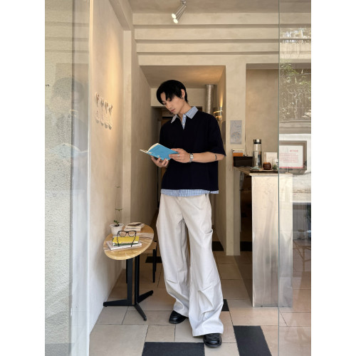 Succinct“褶”立體剪裁A字廓形寬松西褲TR複合面料褲休閒濶腿褲