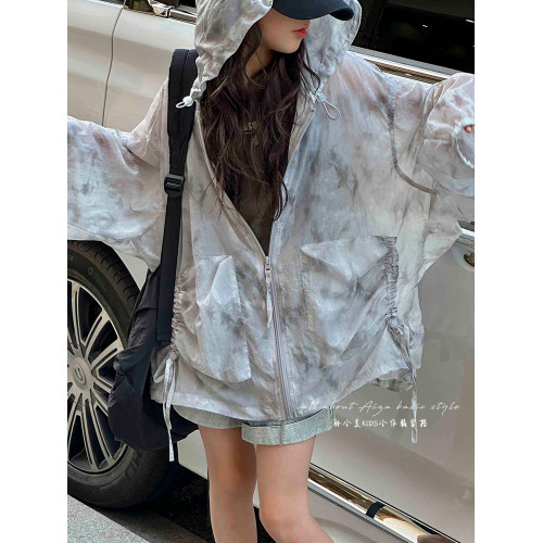 水墨畫紥染女童夏季防曬衫兒童輕薄上衣2025新款女孩防紫外線外套