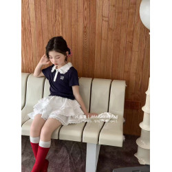 波拉韓女童短袖T恤夏季小女孩學院風POLO2025新款兒童甜美半袖t恤