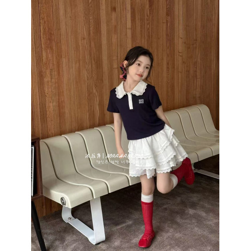 波拉韓女童短袖T恤夏季小女孩學院風POLO2025新款兒童甜美半袖t恤