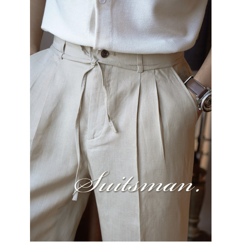 SUITSMAN｜絲麻直筒濶腿褲！寬松透氣涼夏季休閒男士高腰亞麻長褲
