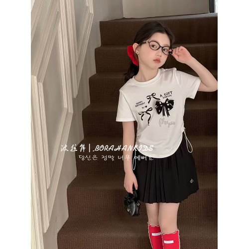 波拉韓女童短袖夏季新款T恤兒童2025短款半袖小女孩時髦體恤上衣