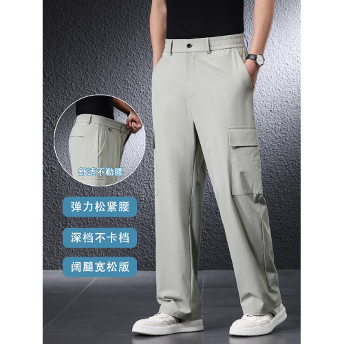 【速乾冰絲】工裝濶腿褲夏季薄款男士休閒褲寬松直筒高腰大碼褲子