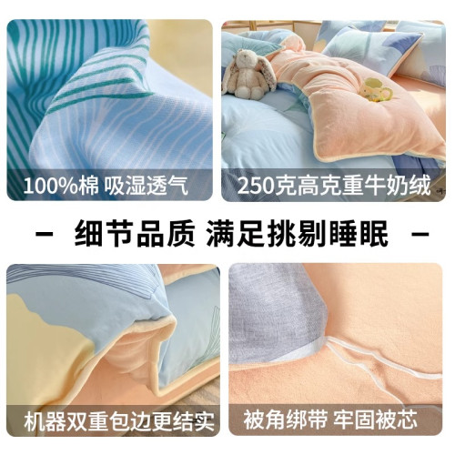 冬季牛奶絨被套單件冬天一面純棉加絨被罩ab面全棉單面加厚法蘭絨