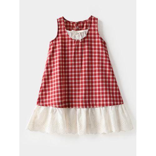 兒童圓領無袖背心裙 女童花邊連衣裙 假兩件 中大童 夏款 童裝