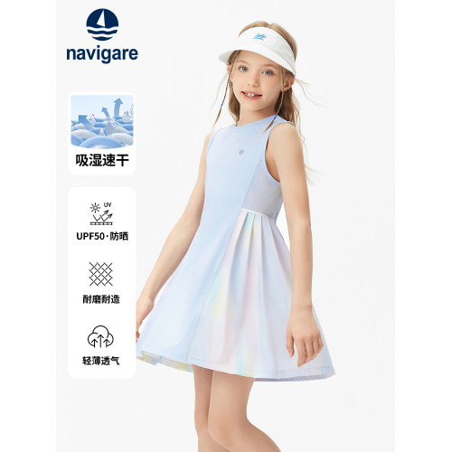 Navigare意大利小帆船女童連衣裙2025年夏季洋氣兒童運動速乾裙子