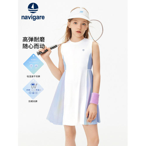 Navigare意大利小帆船女童連衣裙2025年夏季洋氣兒童運動速乾裙子