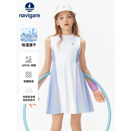 Navigare意大利小帆船女童連衣裙2025年夏季洋氣兒童運動速乾裙子