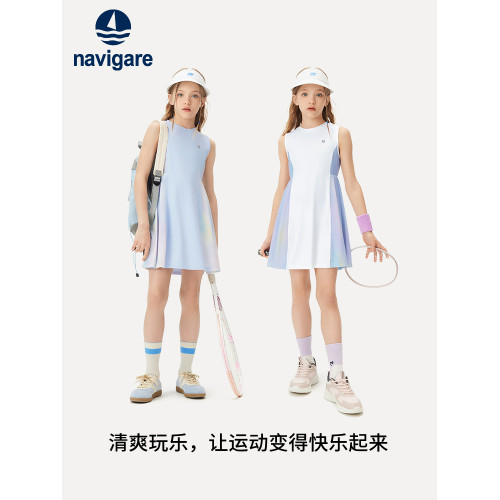 Navigare意大利小帆船女童連衣裙2025年夏季洋氣兒童運動速乾裙子