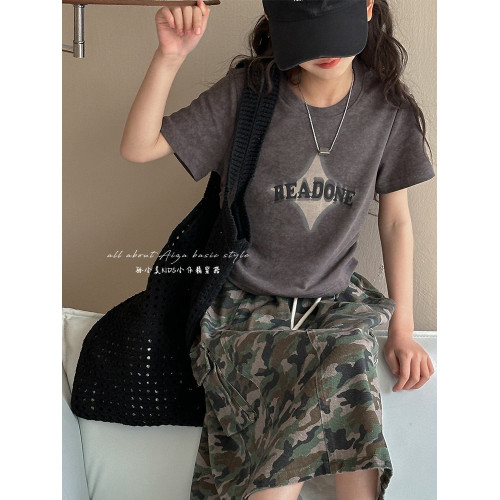 女童收腰短款T恤兒童短袖上衣夏裝新款2025女大童修身衣服打底衫t