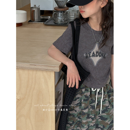 女童收腰短款T恤兒童短袖上衣夏裝新款2025女大童修身衣服打底衫t