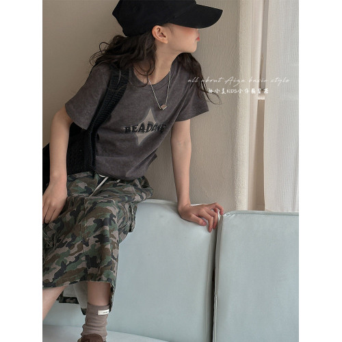 女童收腰短款T恤兒童短袖上衣夏裝新款2025女大童修身衣服打底衫t