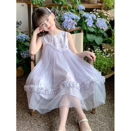 女童連衣裙夏薄款2025新款童裝小女孩洋氣紫色夏裝裙子兒童公主裙