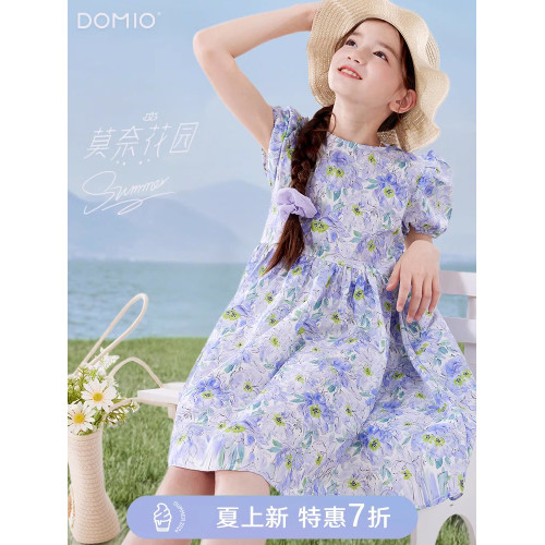 DOMIO女童連衣裙2025夏季新款大童女孩洋氣甜美公主裙兒童裙子薄