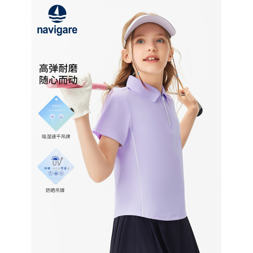 【防曬速乾】Navigare意大利小帆船女童短袖T恤夏季兒童POLO衫