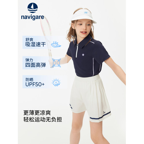 【防曬速乾】Navigare意大利小帆船女童短袖T恤夏季兒童POLO衫