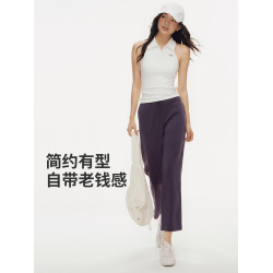 SPLAN修身直筒八分褲高腰提臀純色速乾健身褲垂感休閒運動褲百搭