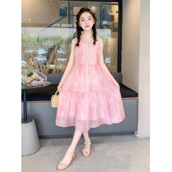 法國女童夏裝裙子2025新款童裝兒童夏天雪紡公主裙女大童夏連衣裙