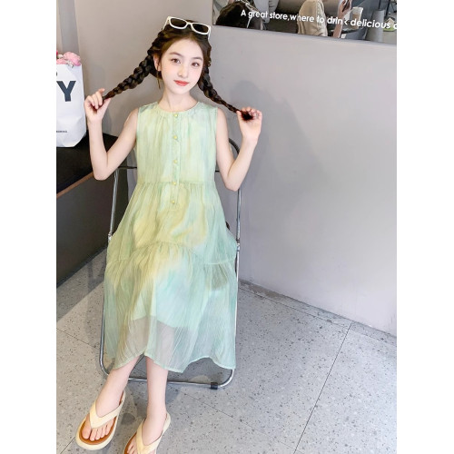 法國女童夏裝裙子2025新款童裝兒童夏天雪紡公主裙女大童夏連衣裙