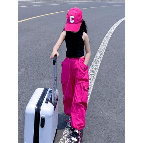 女童韓版工裝褲2025秋季新款中大童休閒百搭寬松束腳高腰炸街長褲