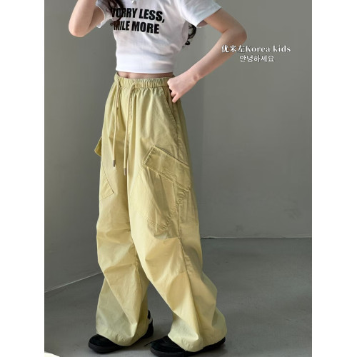 優米左女童工裝褲2025新款洋氣兒童夏裝褲子女孩寬松休閒褲夏天薄