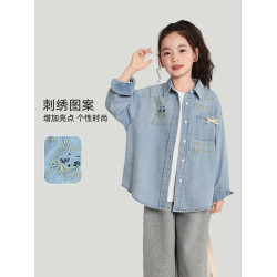 布丁哈魯童裝秋裝女童洋氣上衣2025春秋新款兒童休閒牛仔襯衫外套