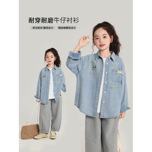 布丁哈魯童裝秋裝女童洋氣上衣2025春秋新款兒童休閒牛仔襯衫外套
