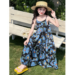 女童夏連衣裙2025新款女大童巨好看的裙子兒童女孩海邊吊帶沙灘裙