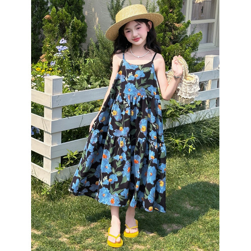 女童夏連衣裙2025新款女大童巨好看的裙子兒童女孩海邊吊帶沙灘裙