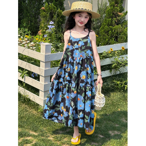 女童夏連衣裙2025新款女大童巨好看的裙子兒童女孩海邊吊帶沙灘裙
