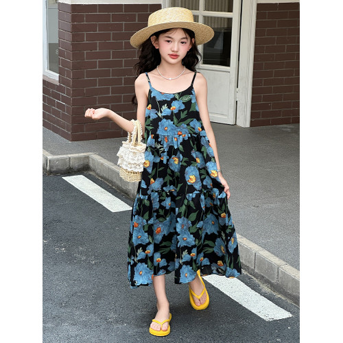 女童夏連衣裙2025新款女大童巨好看的裙子兒童女孩海邊吊帶沙灘裙