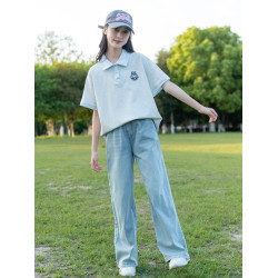 女童夏裝短袖t恤2025新款9女大童夏季薄款純棉polo衫初中生牛仔褲