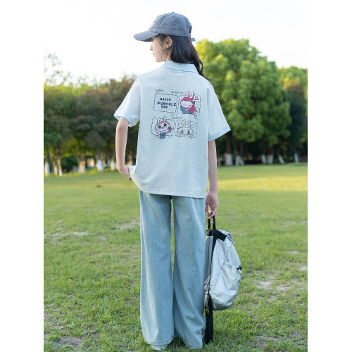 女童夏裝短袖t恤2025新款9女大童夏季薄款純棉polo衫初中生牛仔褲