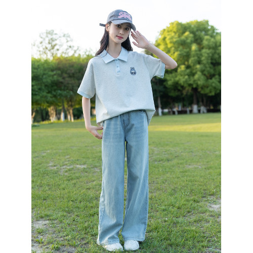女童夏裝短袖t恤2025新款9女大童夏季薄款純棉polo衫初中生牛仔褲