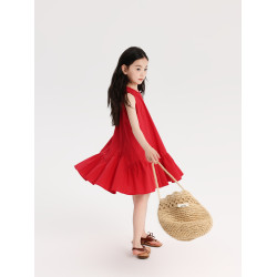 布丁哈魯童裝女童2025夏季新款兒童洋氣百搭超好看紅色公主連衣裙
