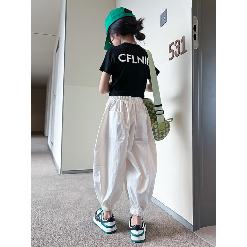 t血女童純棉夏裝2025新款中大童炸街兒童洋氣短袖女孩黑色上衣潮
