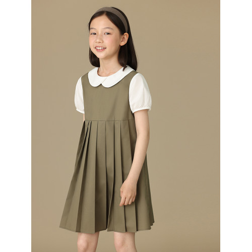 哈齒童裝假兩件女童學院風連衣裙夏季兒童短袖百褶裙女大童高級感