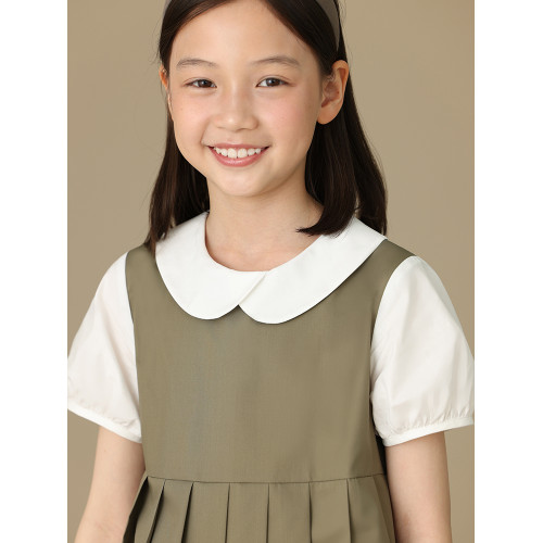 哈齒童裝假兩件女童學院風連衣裙夏季兒童短袖百褶裙女大童高級感