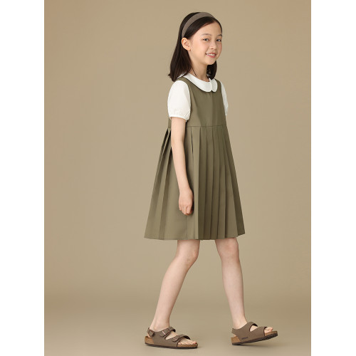 哈齒童裝假兩件女童學院風連衣裙夏季兒童短袖百褶裙女大童高級感