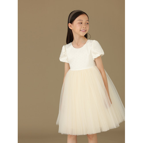 哈齒童裝春夏女童白色演出禮服裙中大童紗裙生日公主裙短袖連衣裙