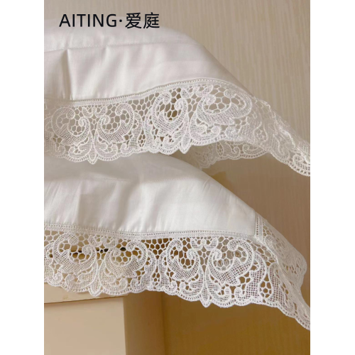 蕾絲全棉枕套一對純白色法式枕芯套子純色公主48*74單雙人春夏秋