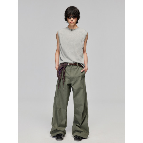 Simple Project 純棉寬鬆立體分割裁剪濶腿褲直筒廓形休閒長褲