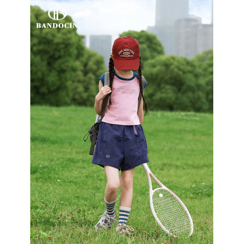 親子女童短袖t恤夏季薄款撞色插肩袖2025新款兒童夏裝運動百搭潮T