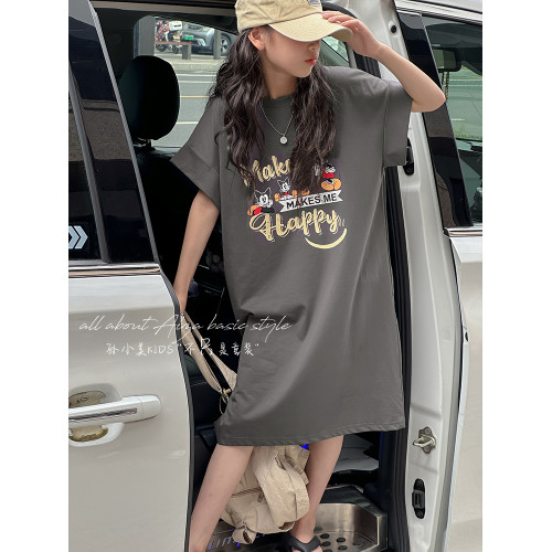 韓國童裝女童夏季連衣裙2025新款兒童短袖裙子女孩寬鬆休閒T恤裙