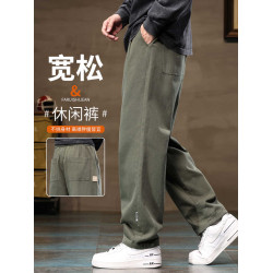 2025純棉美式工裝褲男款春夏季寬松直筒彎刀濶腿褲男生休閒長褲子