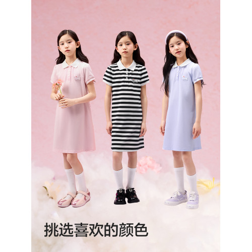 巴拉巴拉女童裙子兒童連衣裙2025新款夏裝中大童洋氣撞色Polo裙
