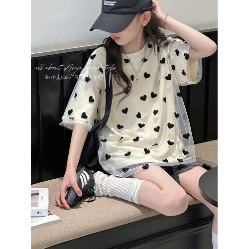 孫小美kids 雙層網紗女童短袖T恤2025夏裝新款兒童寬鬆上衣罩衫t