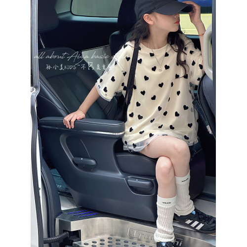 孫小美kids 雙層網紗女童短袖T恤2025夏裝新款兒童寬鬆上衣罩衫t