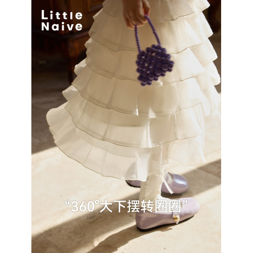 Little Naive女童慵懶半身裙春夏新款洋氣蛋糕裙兒童甜美公主半裙