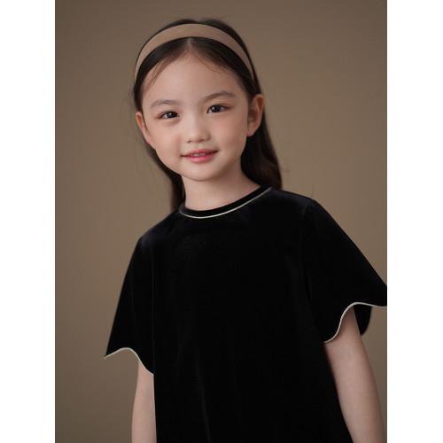 哈齒童裝兒童絲絨連衣裙黑色簡約高級感女童禮服裙女孩秋裝25新款
